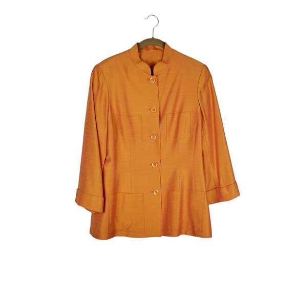 Kenzo Jackets & Blazers - Kenzo Studio Longline Blazer Orange Mandarin Collar 3/4 Sleeve Womens Size 12
